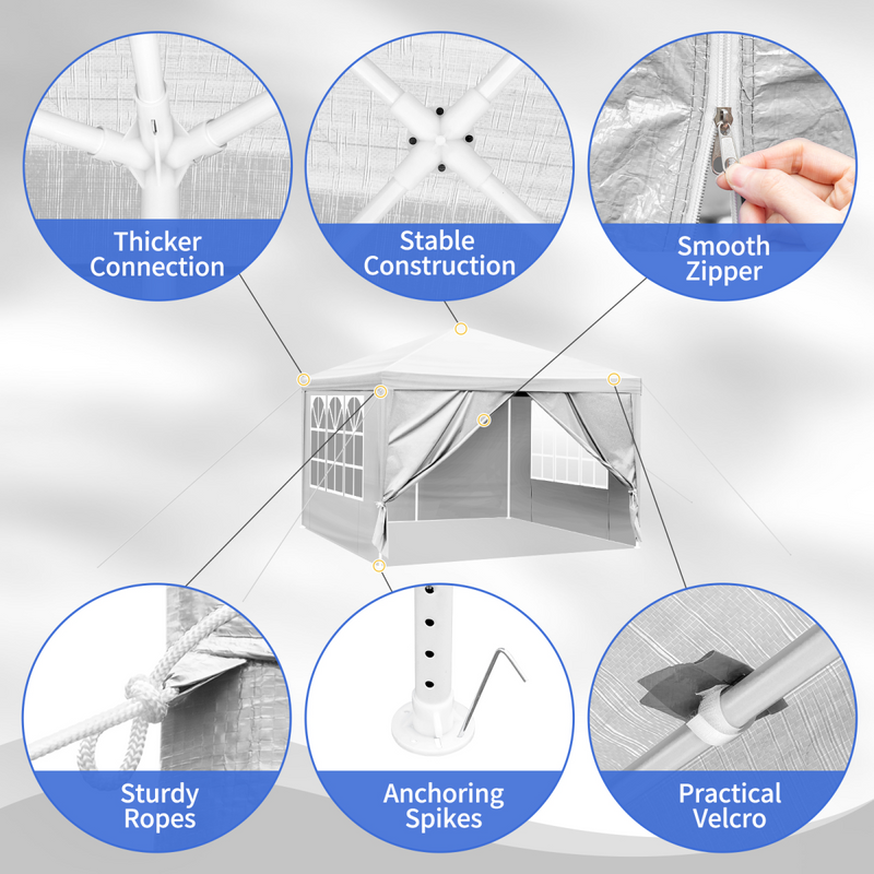 3 x 3m Four Sides Portable Home Use Waterproof Tent with Spiral Tubes White