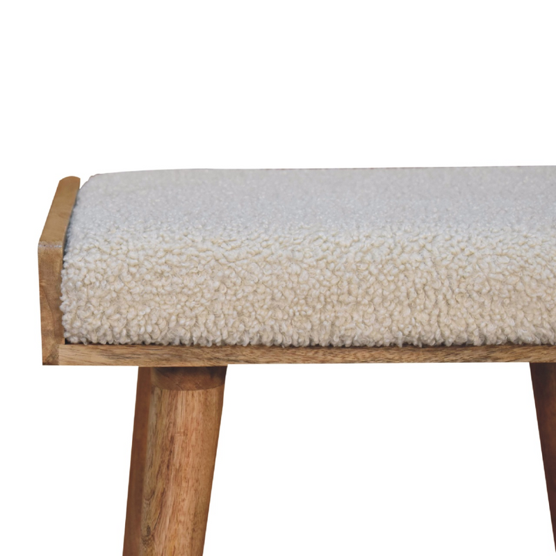 Artisan Furniture Solid Mango Wood Boucle Cream Tray Style Footstool