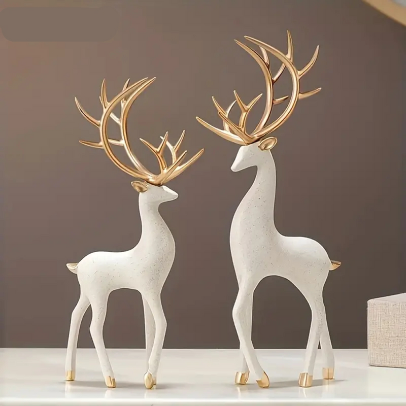 Deer Sculpture Decoration Animal Statue Reindeer Figurines Deer Statue Decor for Bedroom, Beige