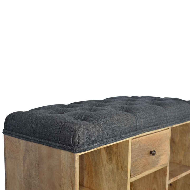Artisan Furniture Solid Wood Black Tweed 1 Drawer Bench