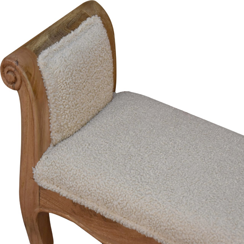 Artisan Furniture Solid Wood Cream Boucle French Style Bench