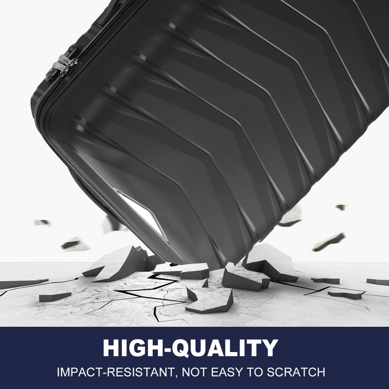 V-striped 3-in-1 PP trolley case 20in 24in 28in PP iron trolley classic colour - black (grained pattern)