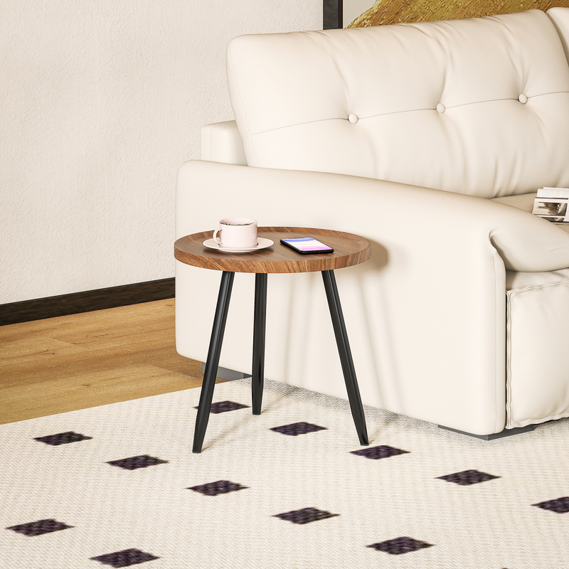 HOMCOM Modern End Side Table, Round Coffee Table, Chestnut Wood Effect