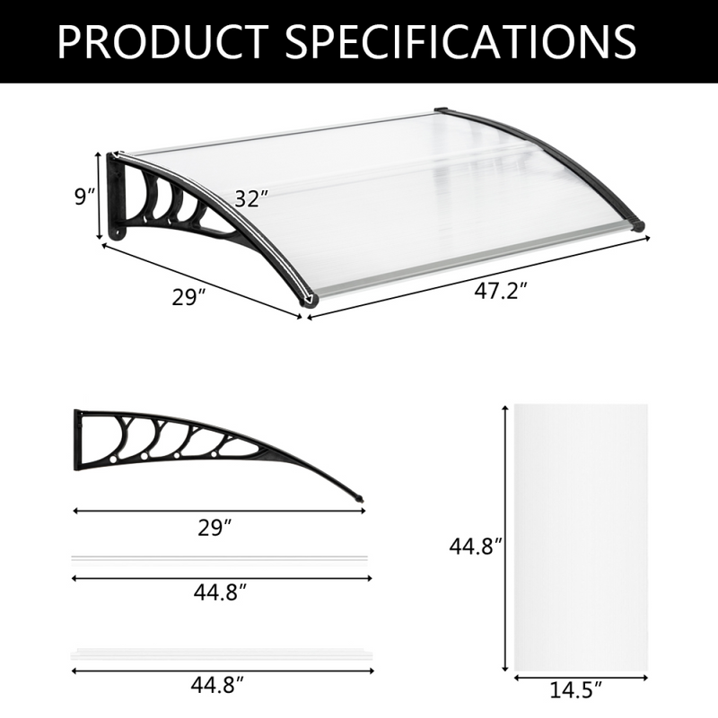 HT-120 x 80 Household Application Door & Window Rain Cover Eaves Canopy White & Black Bracket