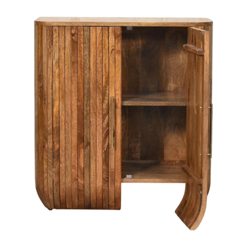 Artisan Furniture Solid Wood Fluted Curve Cabinet, 2 Doors, Brown