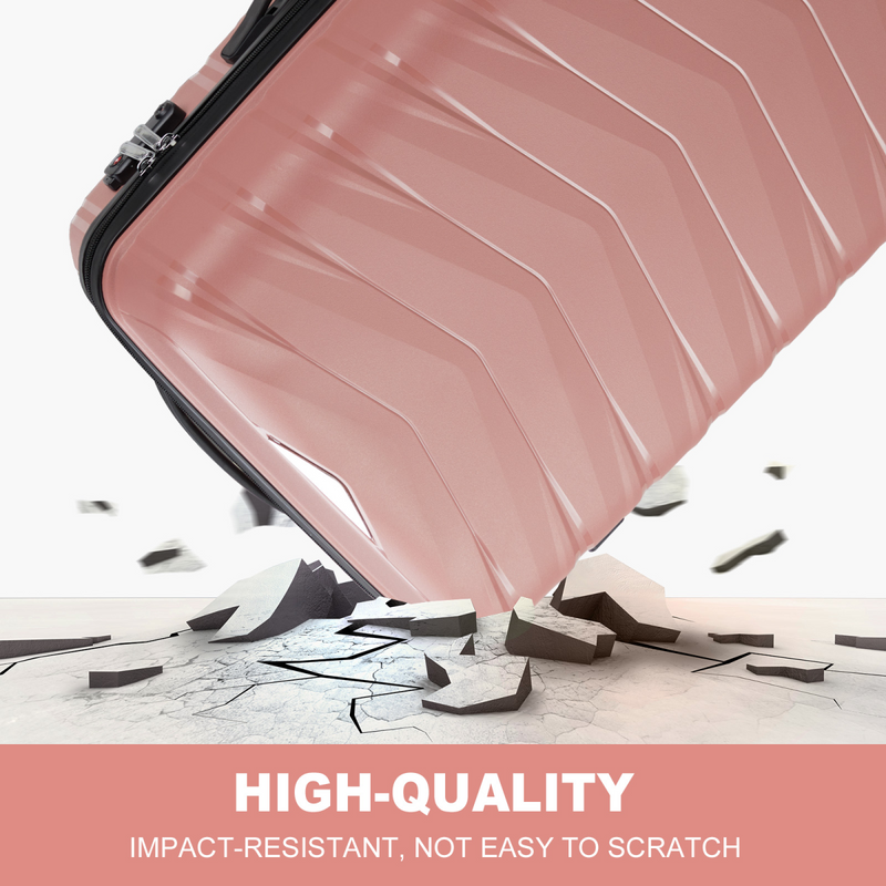 V-shaped stripe 2-piece set with PP handbag PP trolley case 14in 20in PP iron trolley fashionable color - rose gold (grain pattern)