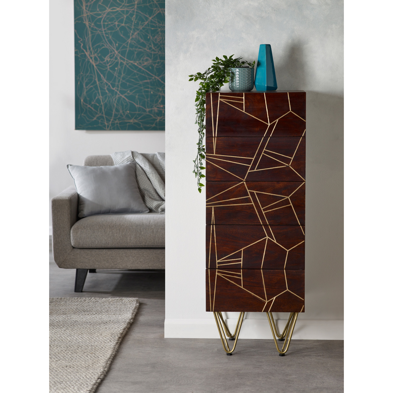 Dark Gold Tall Chest Of Drawers