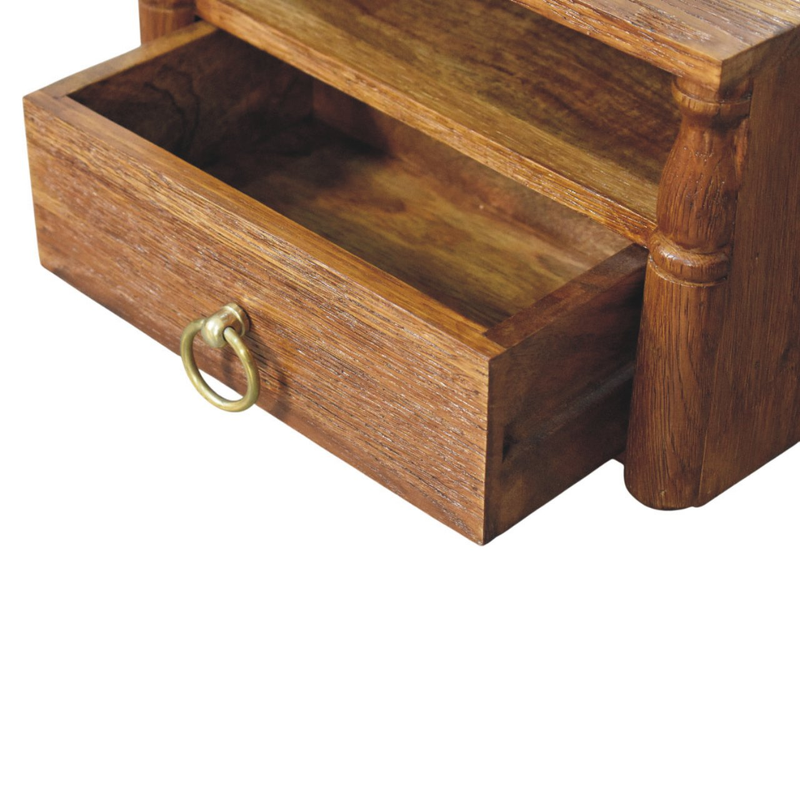 Artisan Furniture Solid Wood Turned Pillar Wall Nightstand, 1 Drawer & 1 Shelf, Brown