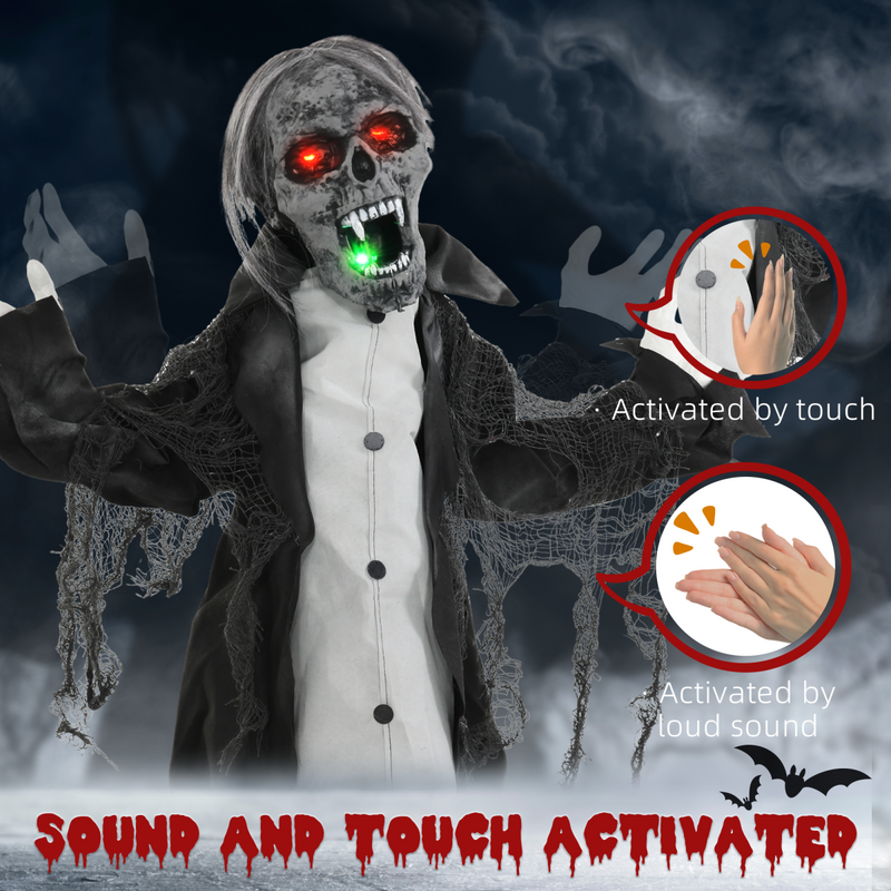 HOMCOM Voice Activated Halloween Animatronics Skeleton, Battery Operated
