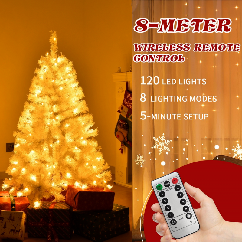 4 FT Pre-lit Artificial Christmas Tree, Hinged Xmas Pine Tree with 346 Branch Tips, 140 Lights and Remote Control for Holiday Party Office Home, White