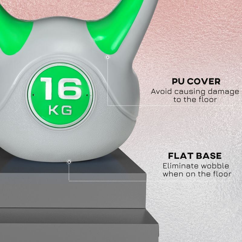 SPORTNOW 16kg Kettle Bell with Handle for Home Gym, Green and Grey