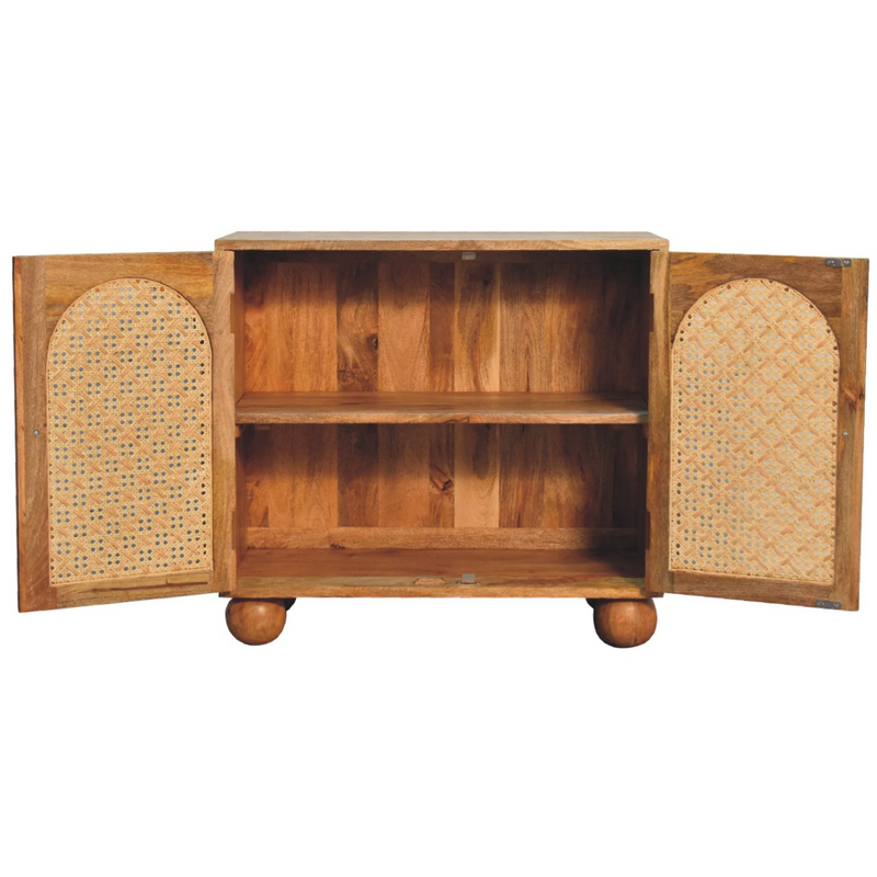 Artisan Furniture Solid Wood Rattan Ball Cabinet, Beige, 2 Doors