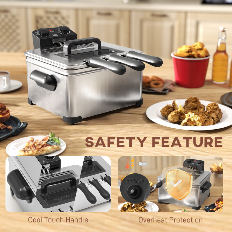 HOMCOM 5L Deep Fryer with Removable Oil Basket and Viewing Window, 2000W
