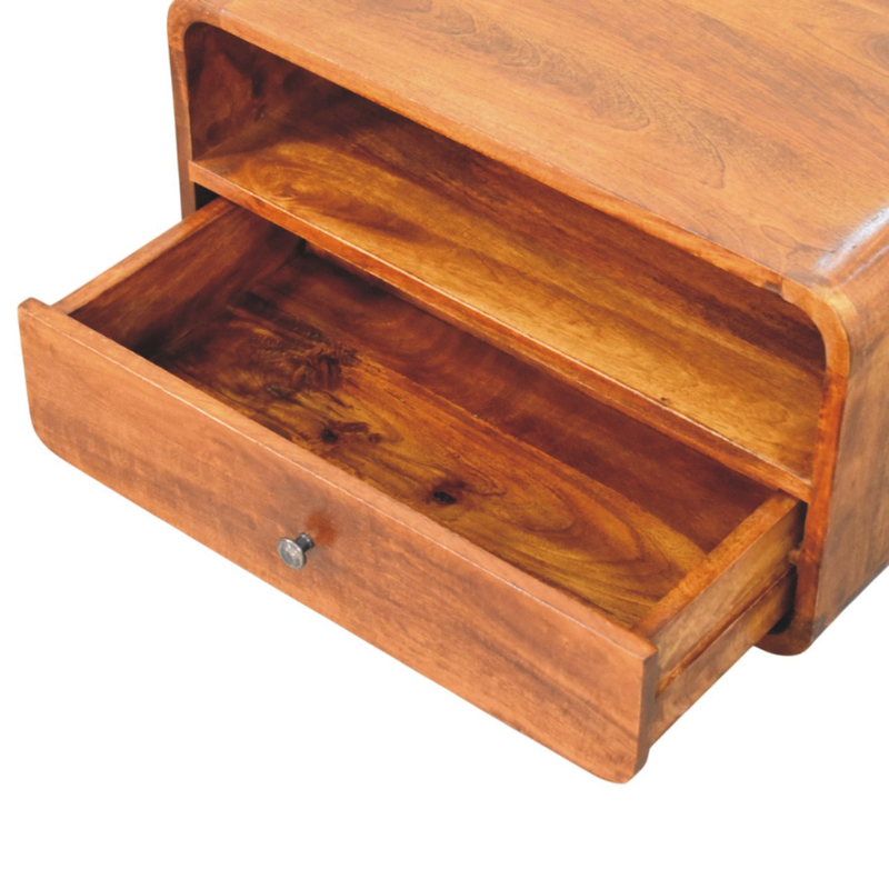 Artisan Furniture Solid Wood Avora Wall-Mounted Chestnut Nightstand, 1 Drawer & 1 Shelf, Brown