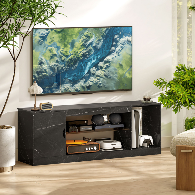 HOMCOM Marble Effect TV Stand Cabinet with Glass Shelf for 55 Inch TVs