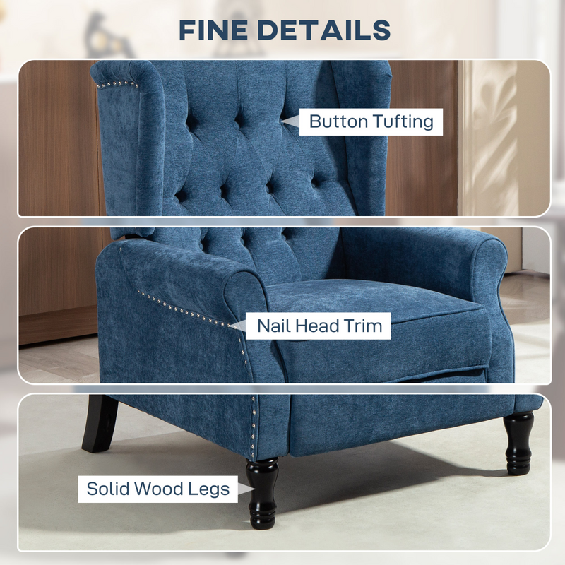 HOMCOM Manual Reclining Armchair Recliner with Footrest Royal Blue