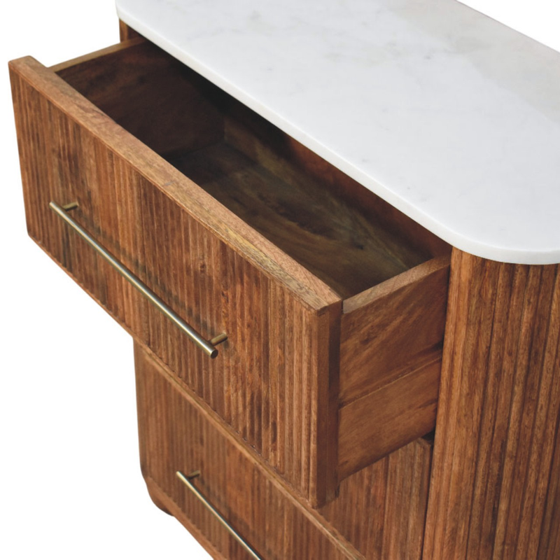 Artisan Furniture Solid Wood Beaumont Marble Chest, 3 Drawers, Brown & White