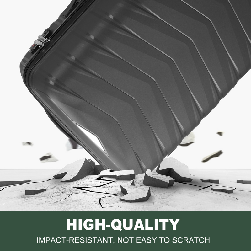 V-shaped stripe 3-in-1 PP trolley case 20in 24in 28in PP iron trolley classic colour - dark grey (grain pattern)