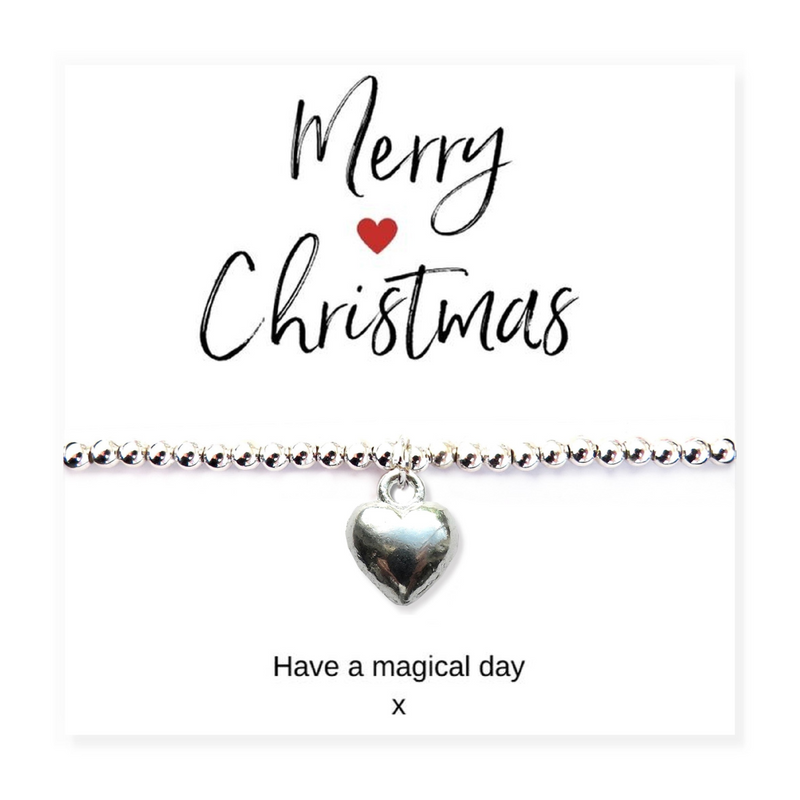 Merry Christmas Gift Hamper | Silver Heart Bracelet & Jewellery Box