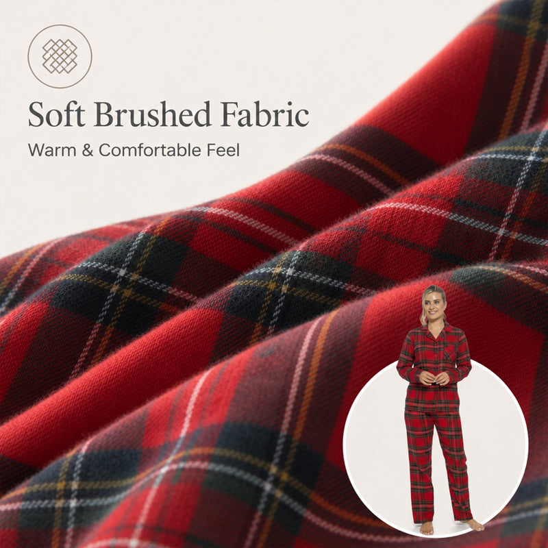 Women's Soft Brushed Cotton Flannelette Pajama Set with Elastic Waistband Cozy Check Pattern Sleepwear for All Seasons Small to XLarge by Daisy Dreamer