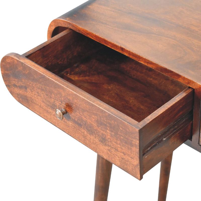 Artisan Furniture Solid Wood Light Walnut Curved Edge Console Table, 2 Drawers, Dark Brown