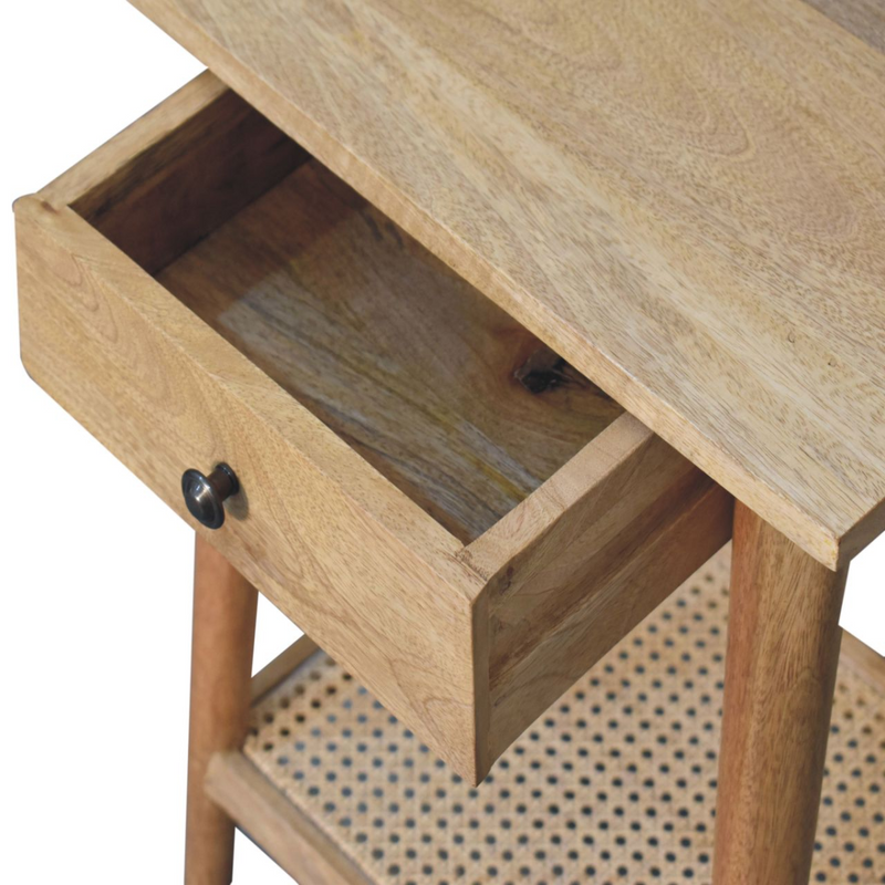 Artisan Furniture Solid Wood Woven Solid Wood End Table, Beige, 1 Drawer
