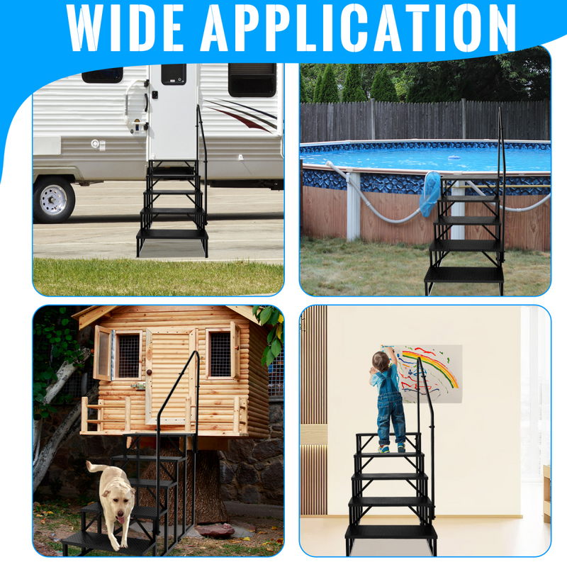 RV Stairs 5 Step, RV Steps Anti-Slip, Hot Tub Steps with Handrail, 660 lbs Hot Tub Steps Step Ladder for 5th Wheel RV, Mobile Home Stairs