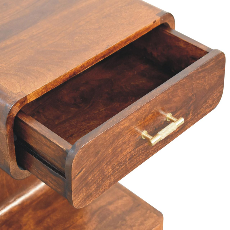 Artisan Furniture Solid Wood Chestnut T-Bar Rounded Bedside, 1 Drawer and Open Space, Dark Brown