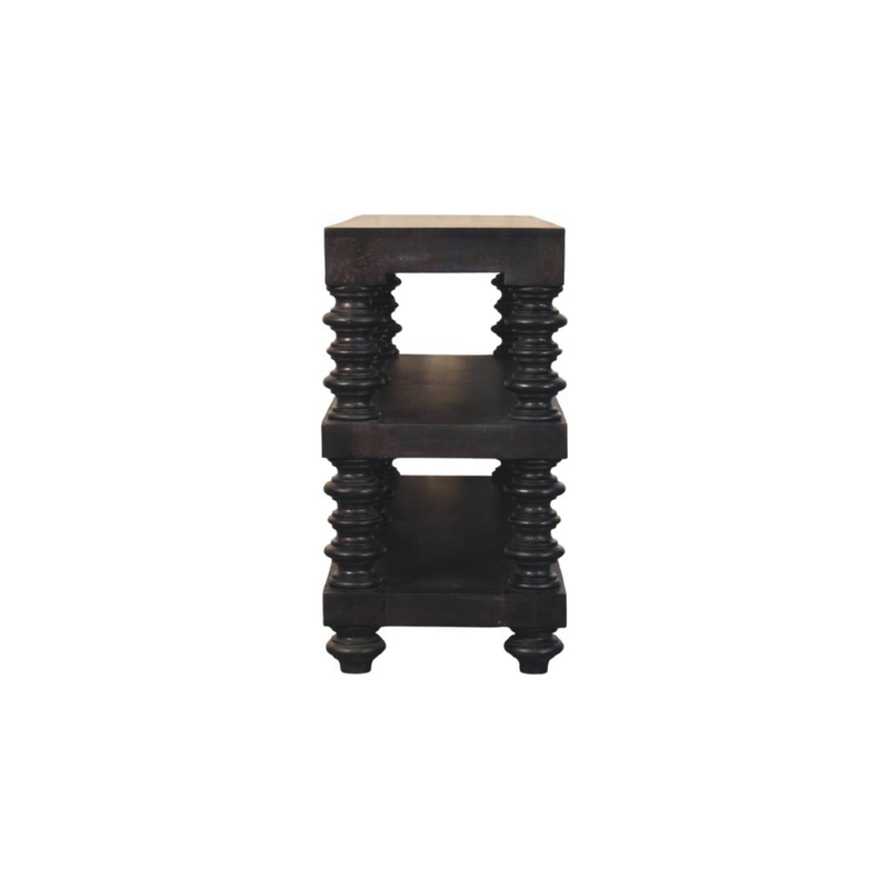 Artisan Furniture Solid Wood Spindle Shelf Console in Carbon Ash, 2 Open Slots, Dark Brown