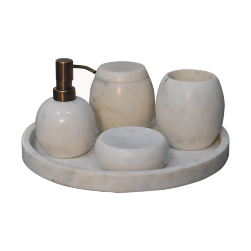 Artisan Furniture Bathroom Accessories - Set of 5 White Marble Bathroom Set