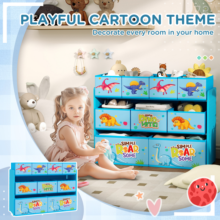 AIYAPLAY 3-Tier Toy Organiser Shelf with 9 Storage Boxes for Bedroom Blue