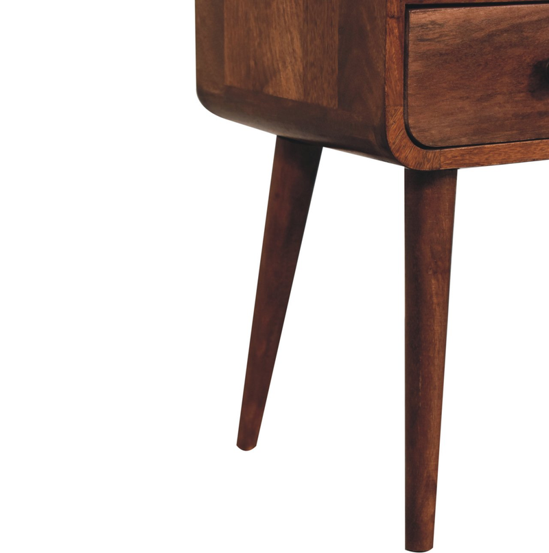 Artisan Furniture Solid Wood Mini Honey Caramel Curved Bedside, Drawer And Open Slot, Brown