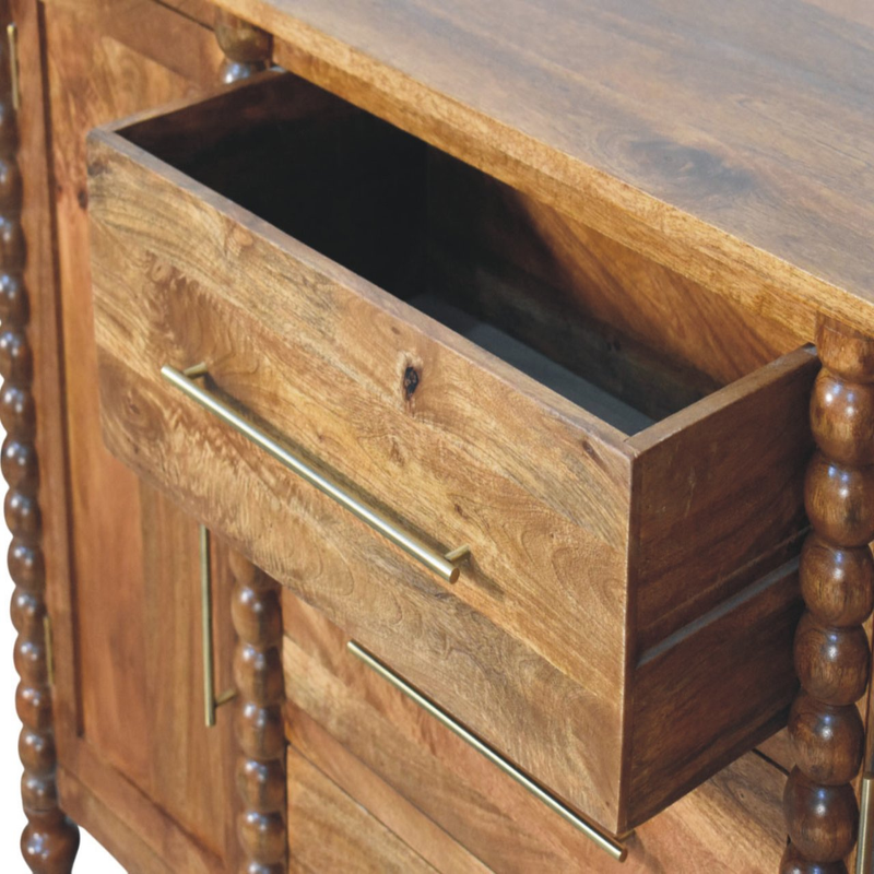Artisan Furniture Solid Wood Spindle Sideboard, 3 Drawers & 2 Doors, Brown