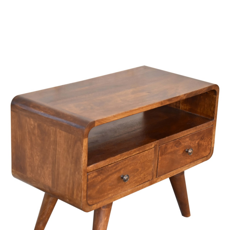 Artisan Furniture Solid Wood Mini Chestnut Curved Media Unit with 2 Drawers