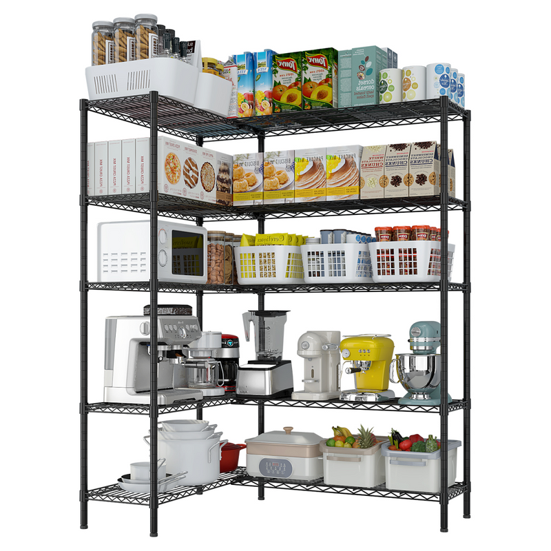 5-layer double row, freely adjustable layer spacing, with adjustable feet, display stand, iron, 177*40*180cm, powder-coated black
