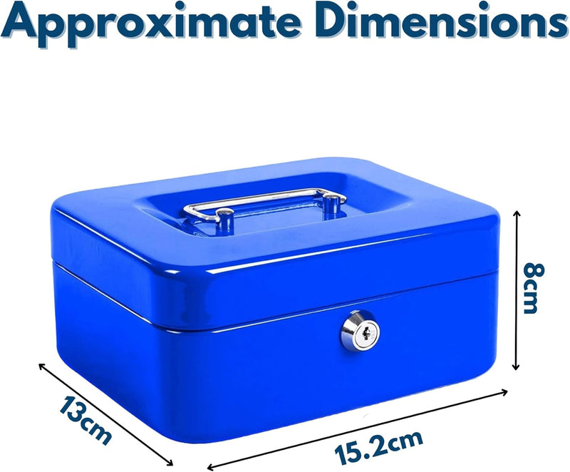 6 Inch Lockable Steel Cash Box with Keys & Removable Tray