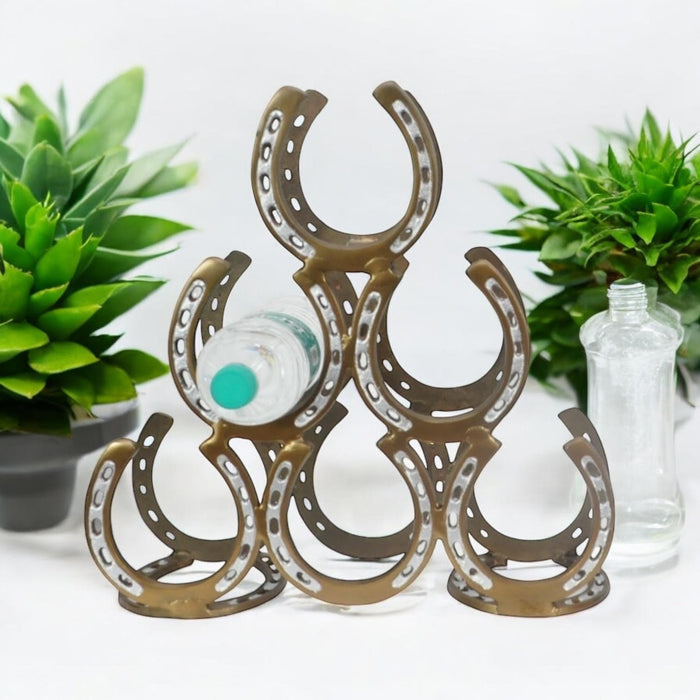 40CM ANTIQUE BRASS 6 BOTTLE WINE RACK