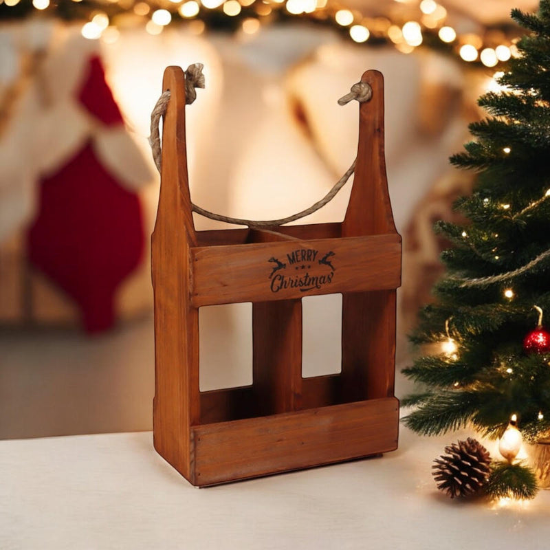 39CM WOODEN 2 BOTTLE WINE HOLDER