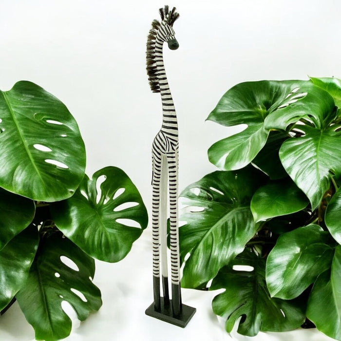 1.5M HAND CARVED WOODEN ZEBRA