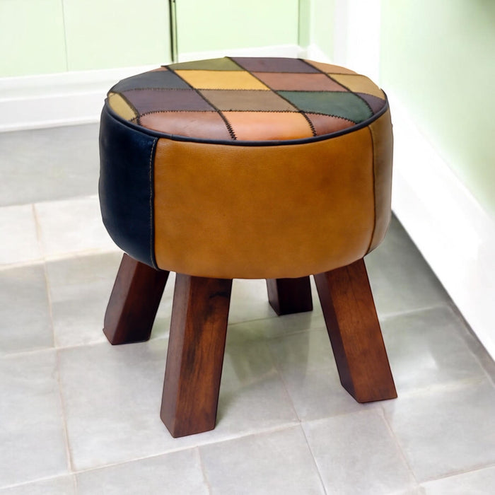 42CM LEATHER STOOL  Harlequin diamond pattern