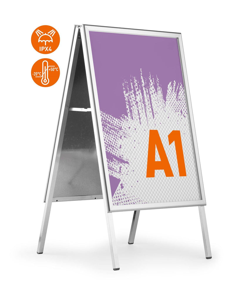 Durable A Board Foldable Pavement Sign Double Sided Snap Frame Stand | A1 Silver