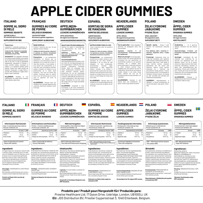 Vegan Apple Cider Vinegar Gummies | Apple Flavour | High Strength 1000mg with Vitamin C, Chromium and Pomegranate