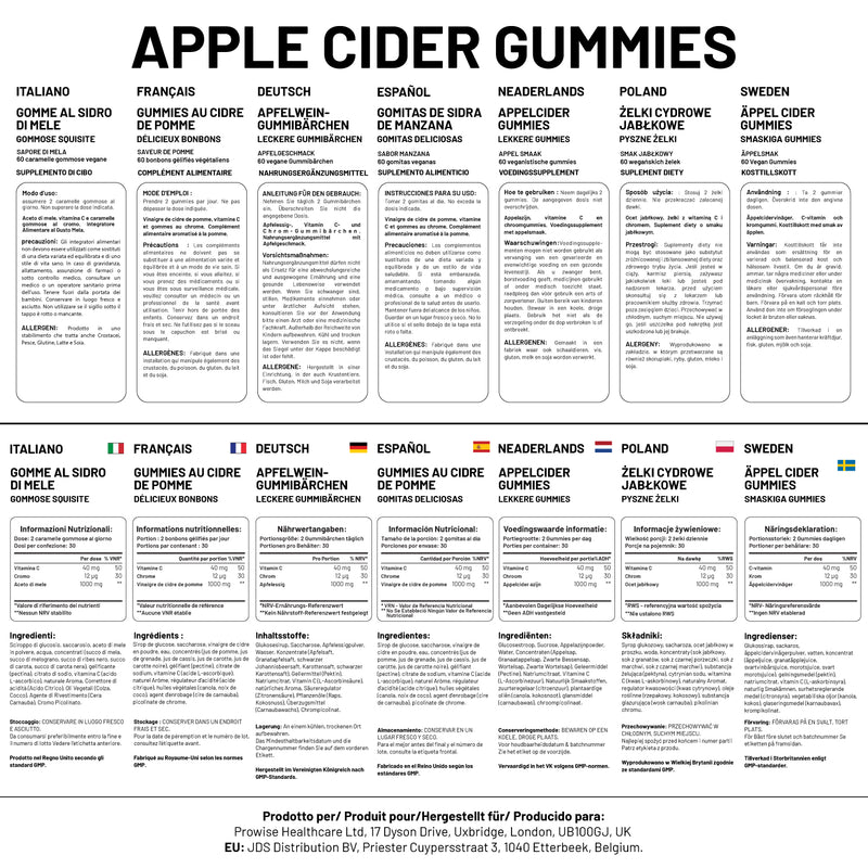Vegan Apple Cider Vinegar Gummies | Apple Flavour | High Strength 1000mg with Vitamin C, Chromium and Pomegranate