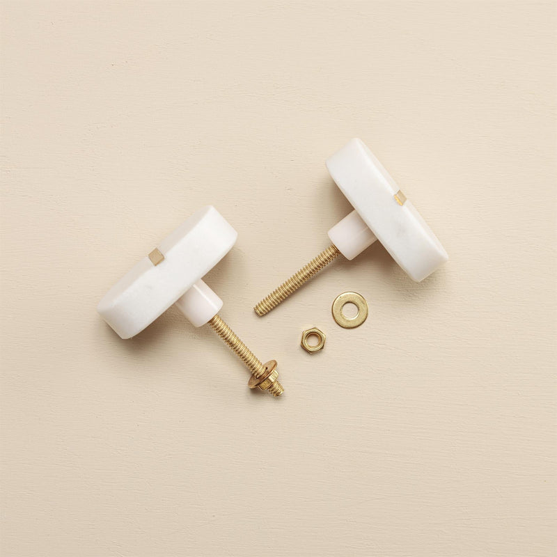 Roja White Stone Brass Drawer Knobs