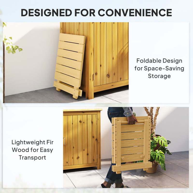 Outsunny Wooden Folding Garden Table, Folding Side Table, Nature Wood Finish