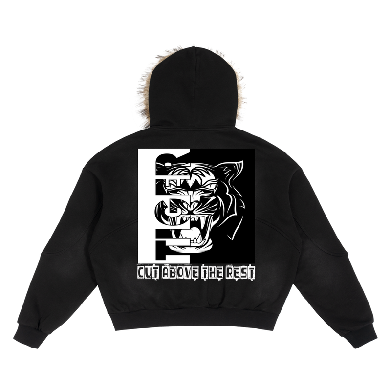 Sun Fade Boxy Detachable Fur Hoodie