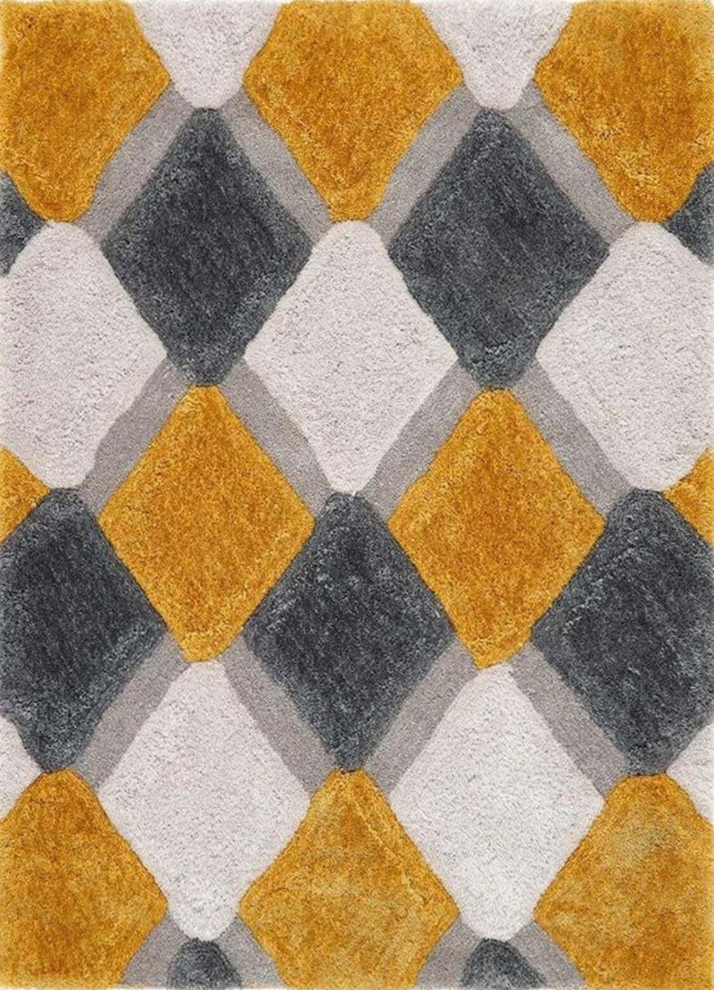 3D Ochre Geometric Shaggy Rug