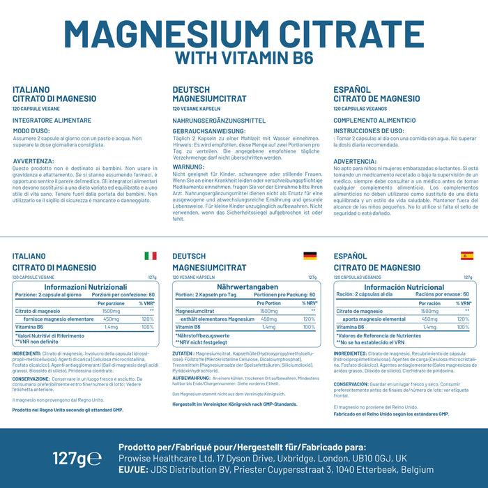 Magnesium Citrate Capsules 1500mg with Vitamin B6