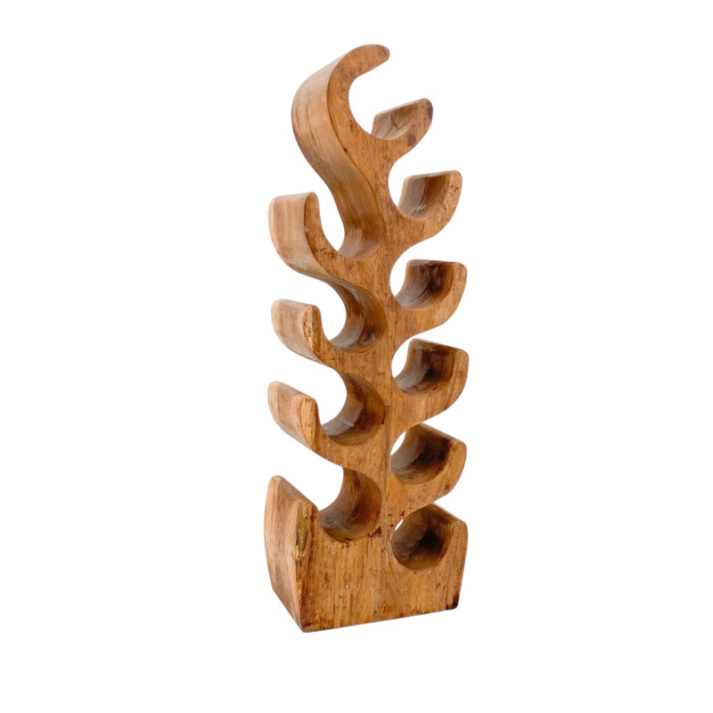 10 Bottle Hand Carved Wine Rack - L15 x W25 x H70 cm