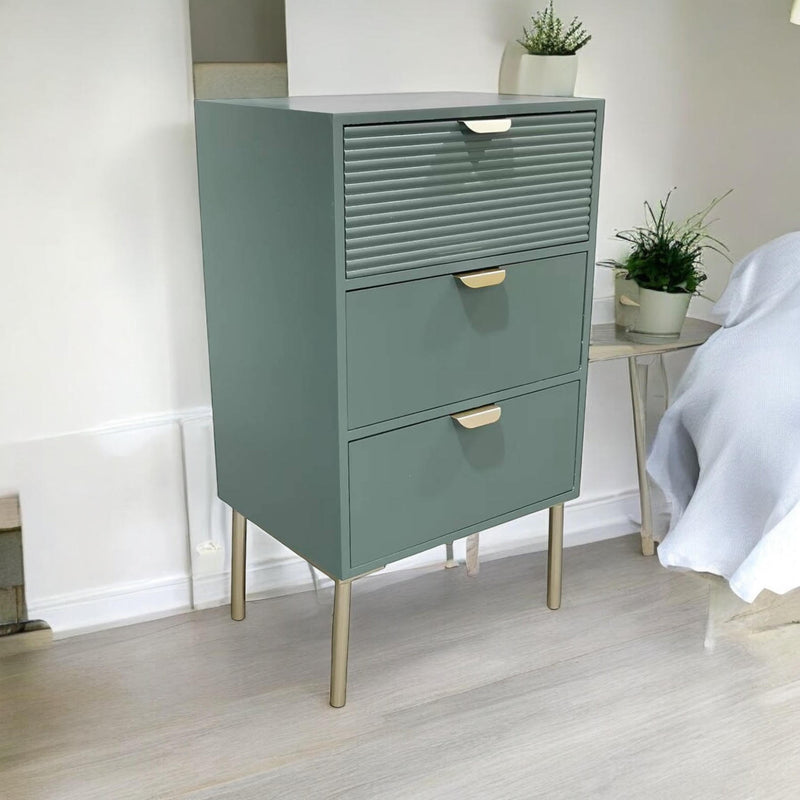 75CM GREEN WOODEN 3 DRAWER CHEST OF DRAWER